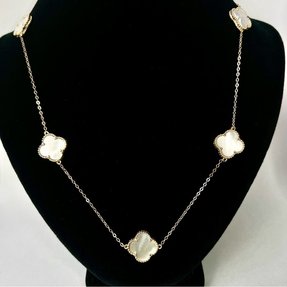 NEW Gold Tone 925 Sterling Silver Necklace Natural White Mother of Pearl Size20”